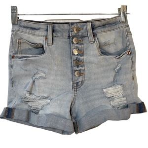 AERO - distressed Button-up Denim Shorts size 4 light wash